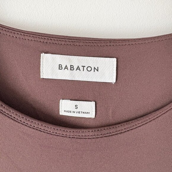 Aritzia Babaton Contour Crew Long Sleeve Mini Dress Scoop Neck Rich Mocha Brown - Picture 7 of 8